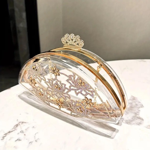 Clear Floral Rhinestones Purse - Picture 4 of 7